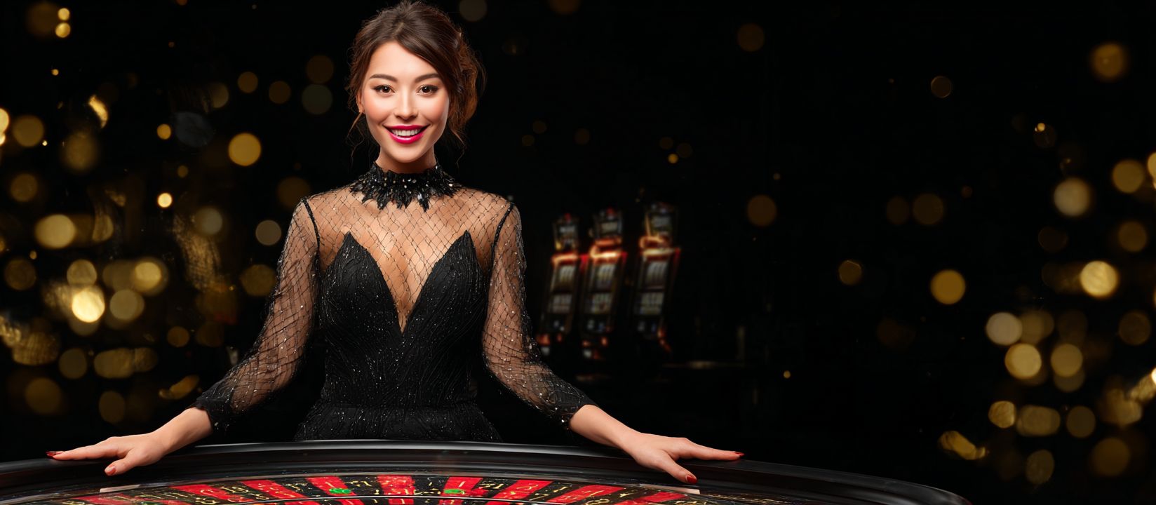 CVC666 Log In – Fast and secure access to your gaming account A friendly male dealer in a bow tie welcoming players at a poker table, symbolizing CVC666 secure account login.